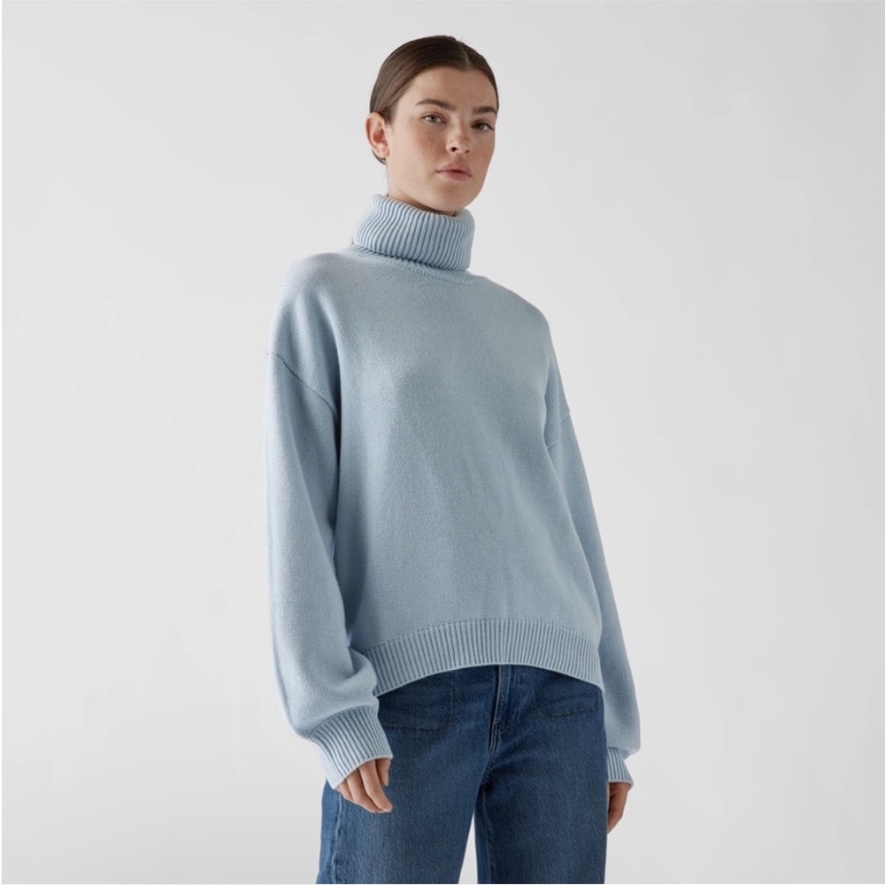 Tibi Sky Blue Turtleneck Sweater